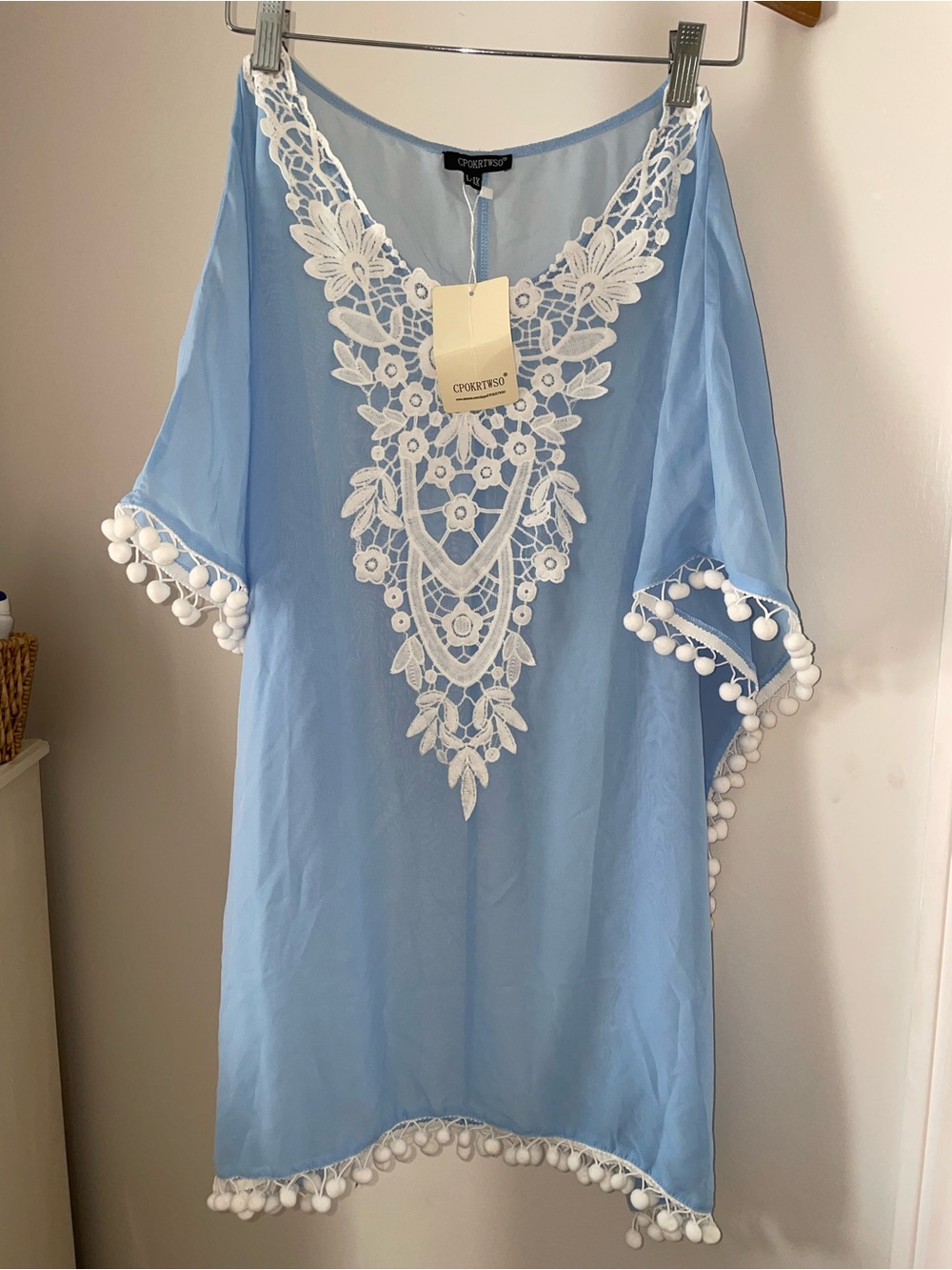 Light Blue Lace Pom Pom Cover-Up
